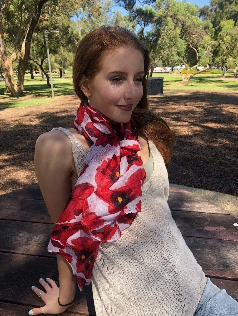 ⭐️ Red Poppy Scarf Shawl on White