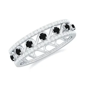 0.75 CT Natural Black Onyx and Diamond Designer Eternity Band Ring