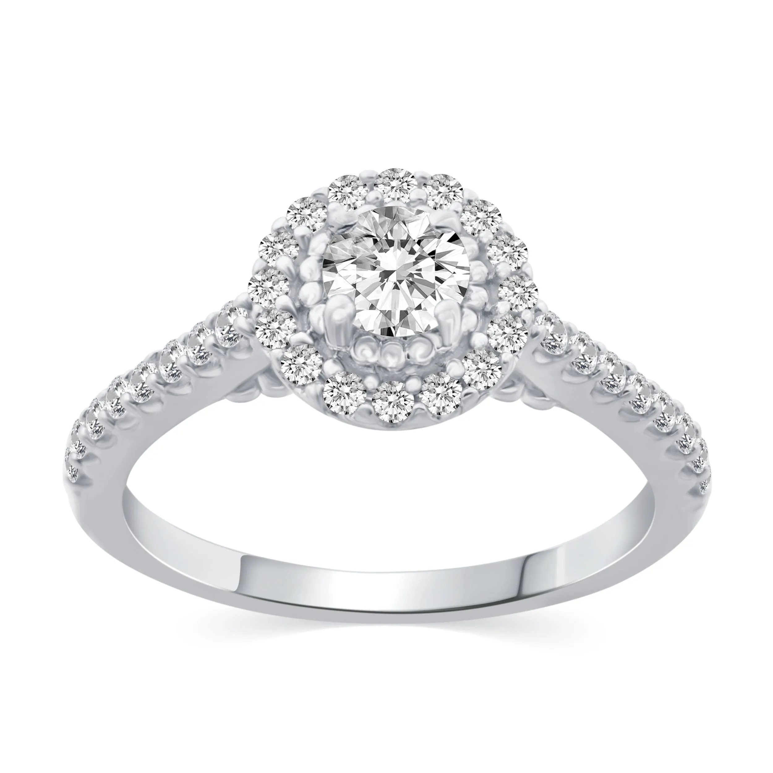 1 Cttw  (I2 Clarity) Diamond Halo Engagement Wedding Bridal Ring & Band in 10K Gold