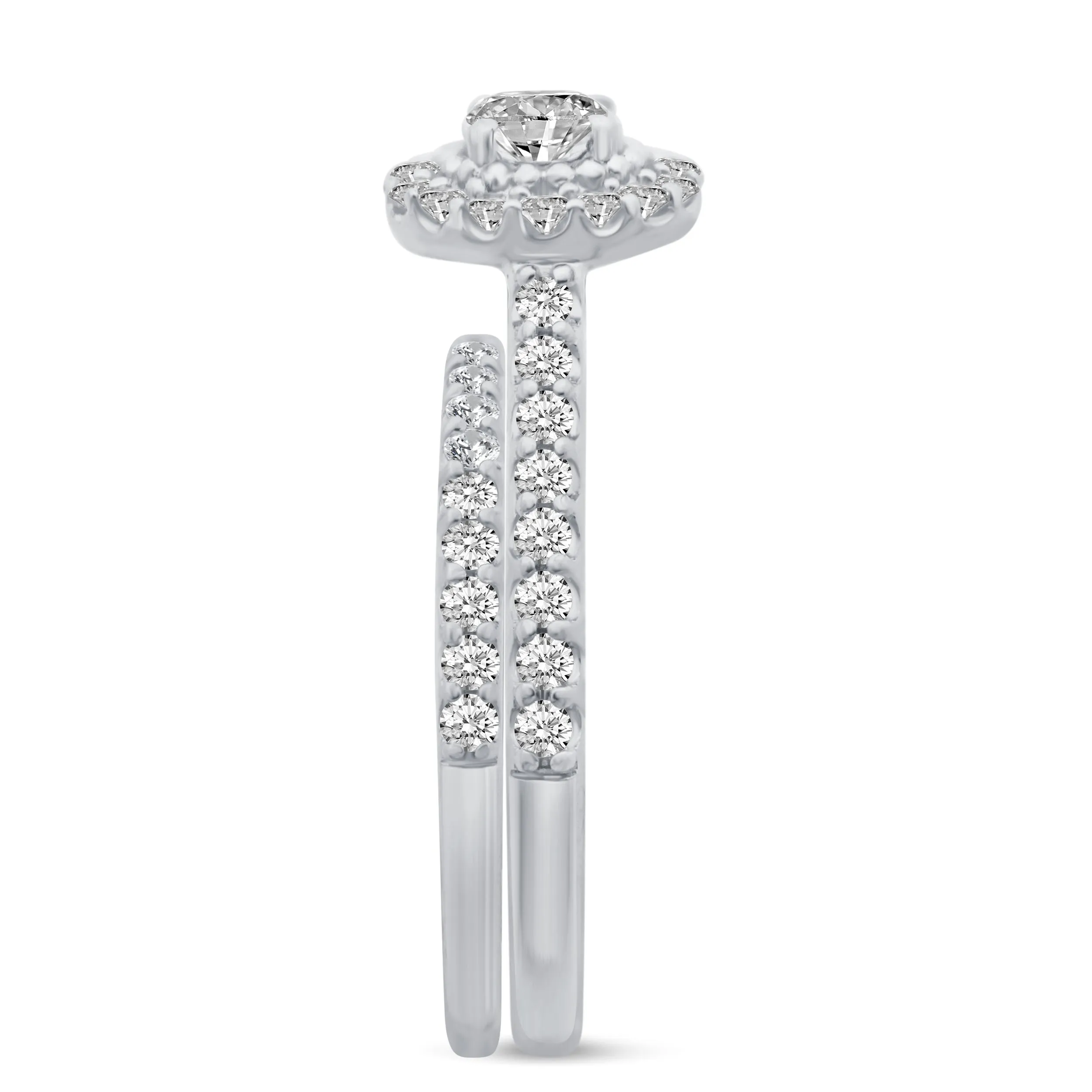 1 Cttw  (I2 Clarity) Diamond Halo Engagement Wedding Bridal Ring & Band in 10K Gold