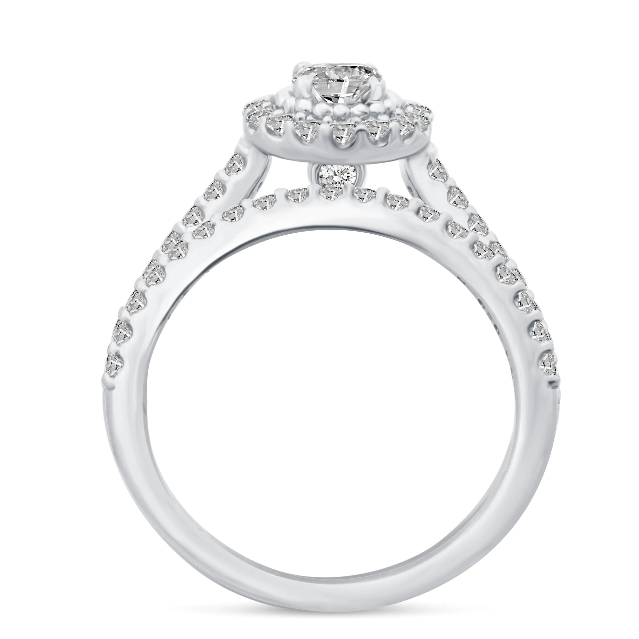1 Cttw  (I2 Clarity) Diamond Halo Engagement Wedding Bridal Ring & Band in 10K Gold