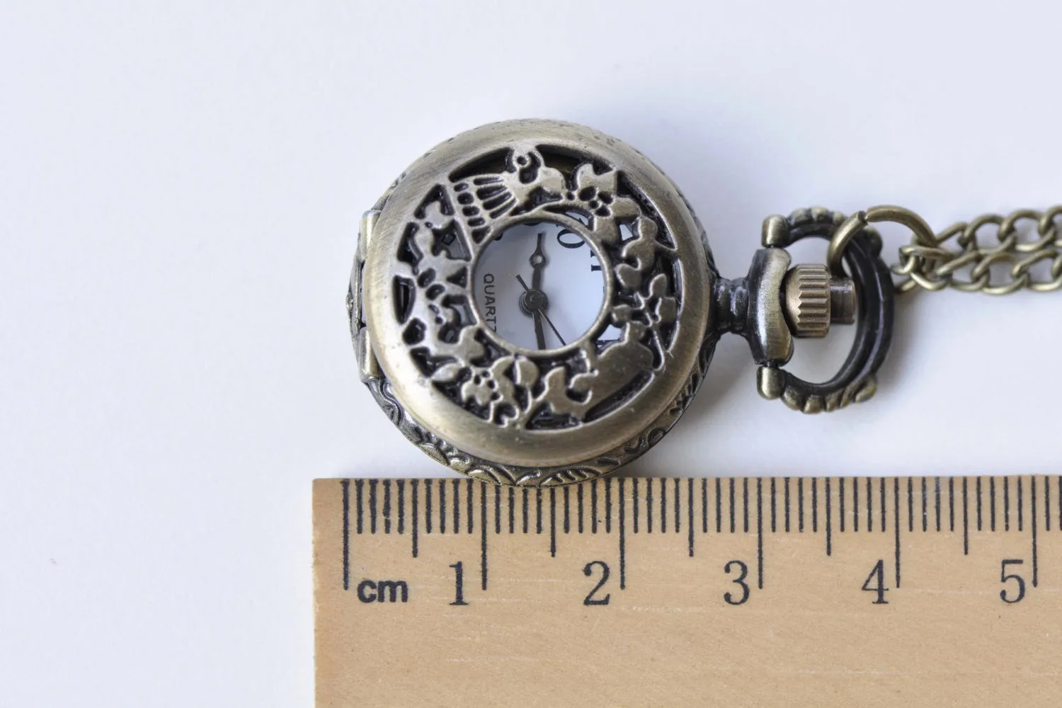 1 PC Antique Bronze Bird On Twig Pocket Watch Necklace A8771