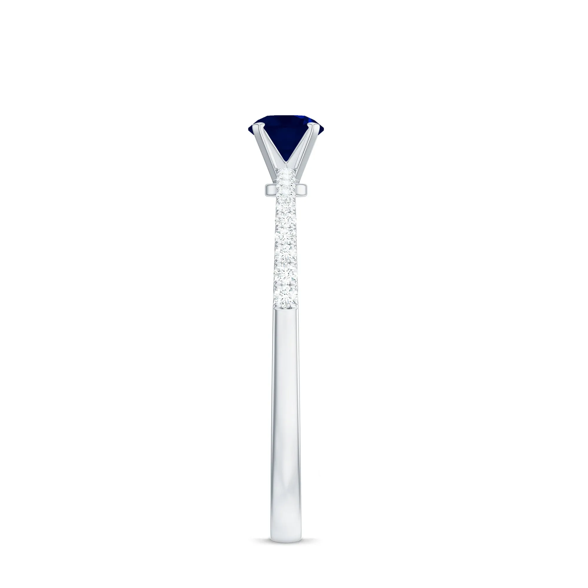 1/2 CT French Set Solitaire Blue Sapphire and Diamond Minimal Ring