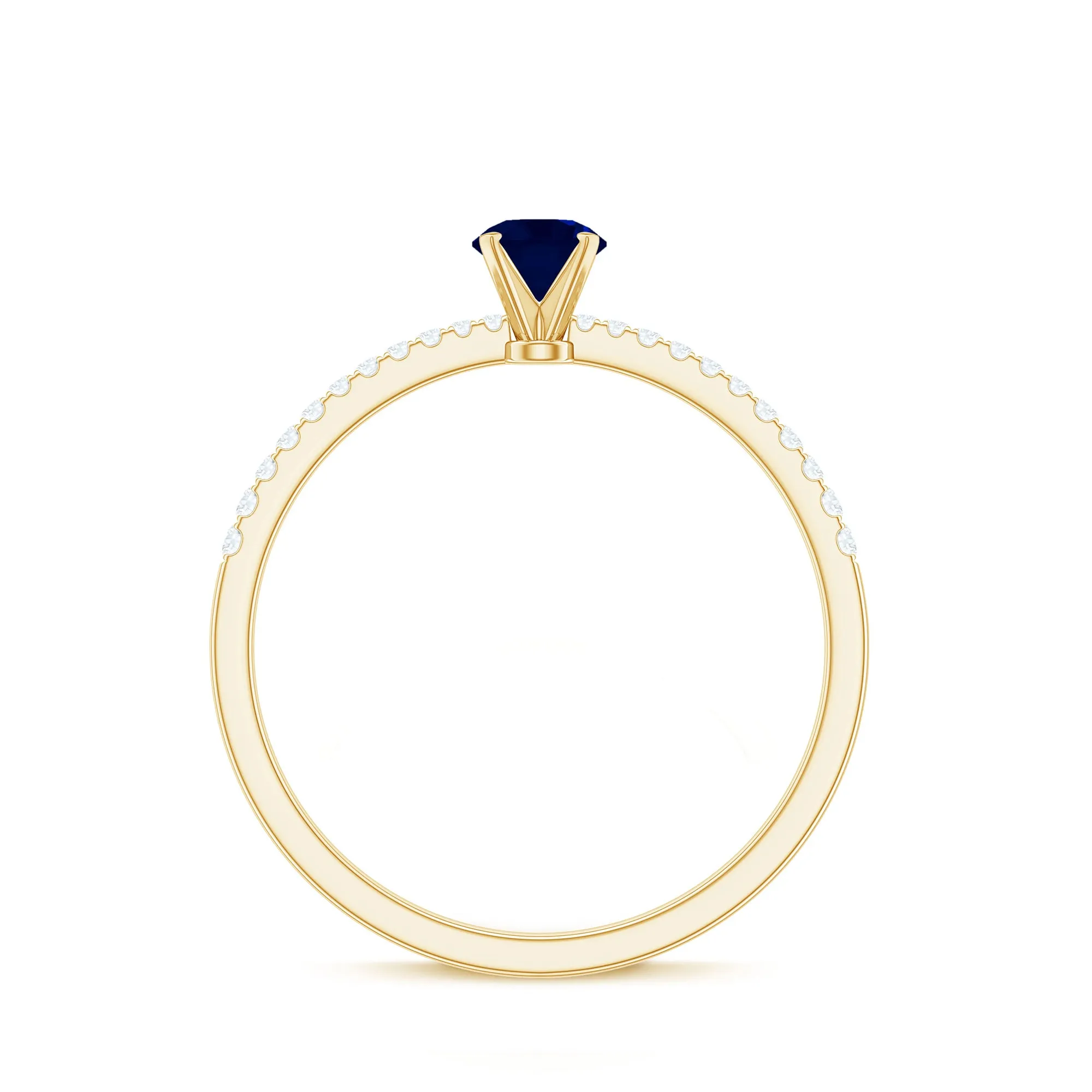 1/2 CT French Set Solitaire Blue Sapphire and Diamond Minimal Ring