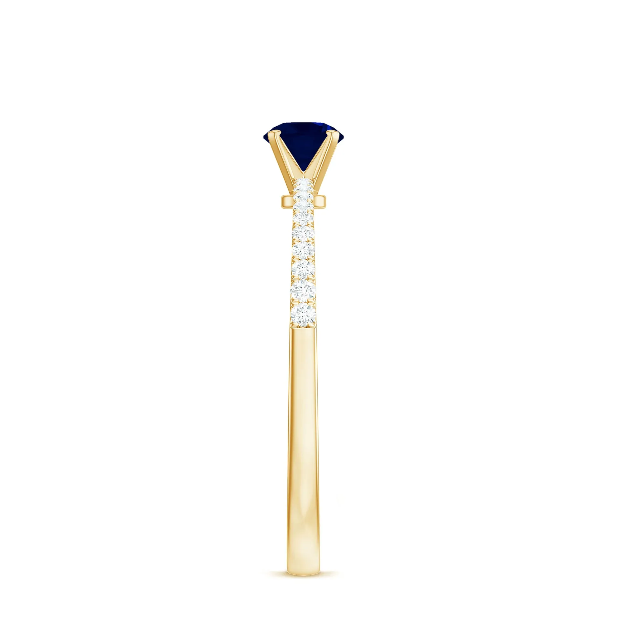 1/2 CT French Set Solitaire Blue Sapphire and Diamond Minimal Ring