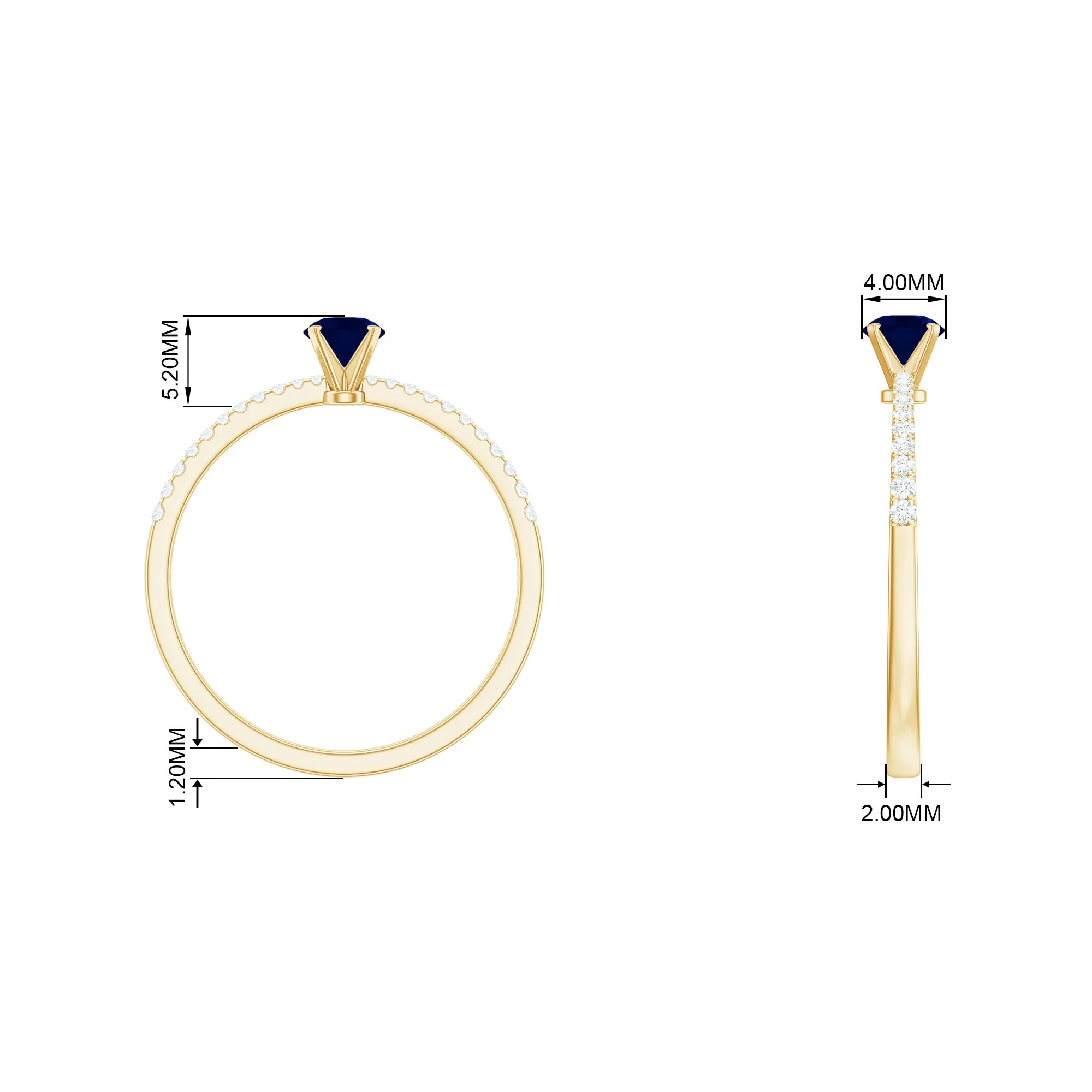 1/2 CT French Set Solitaire Blue Sapphire and Diamond Minimal Ring