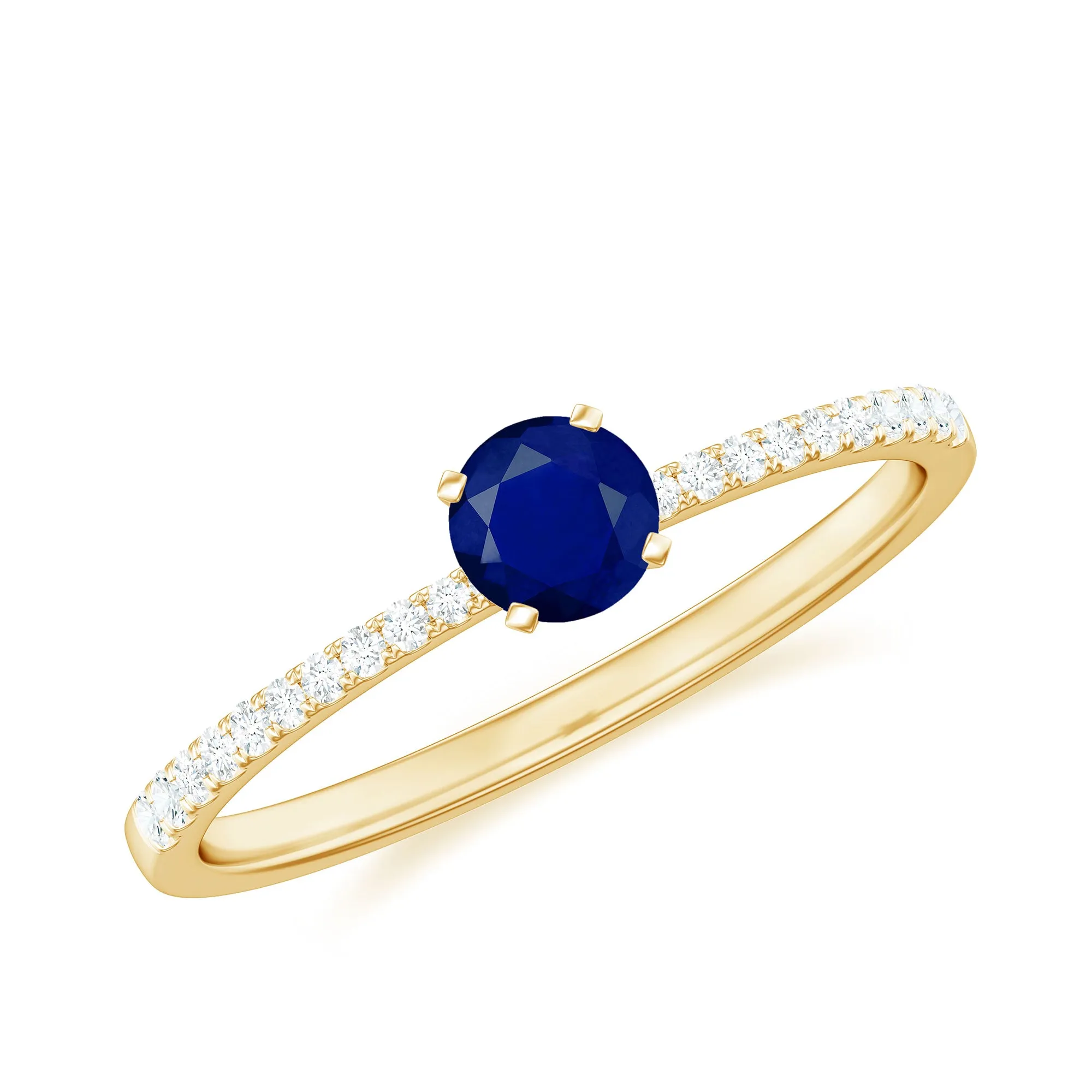 1/2 CT French Set Solitaire Blue Sapphire and Diamond Minimal Ring