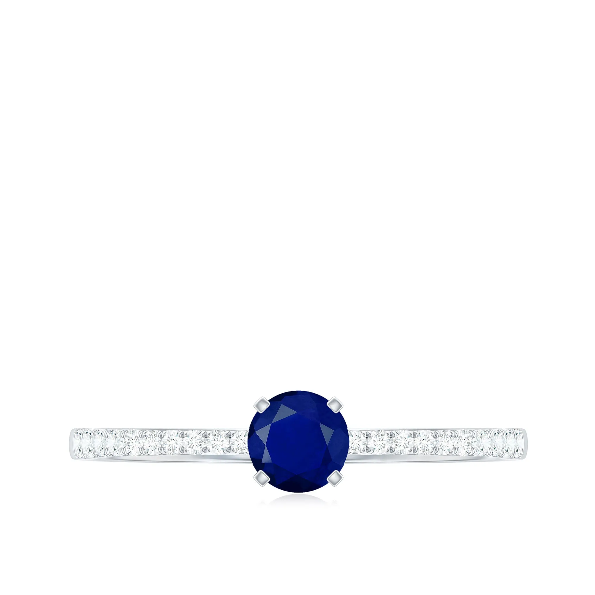 1/2 CT French Set Solitaire Blue Sapphire and Diamond Minimal Ring