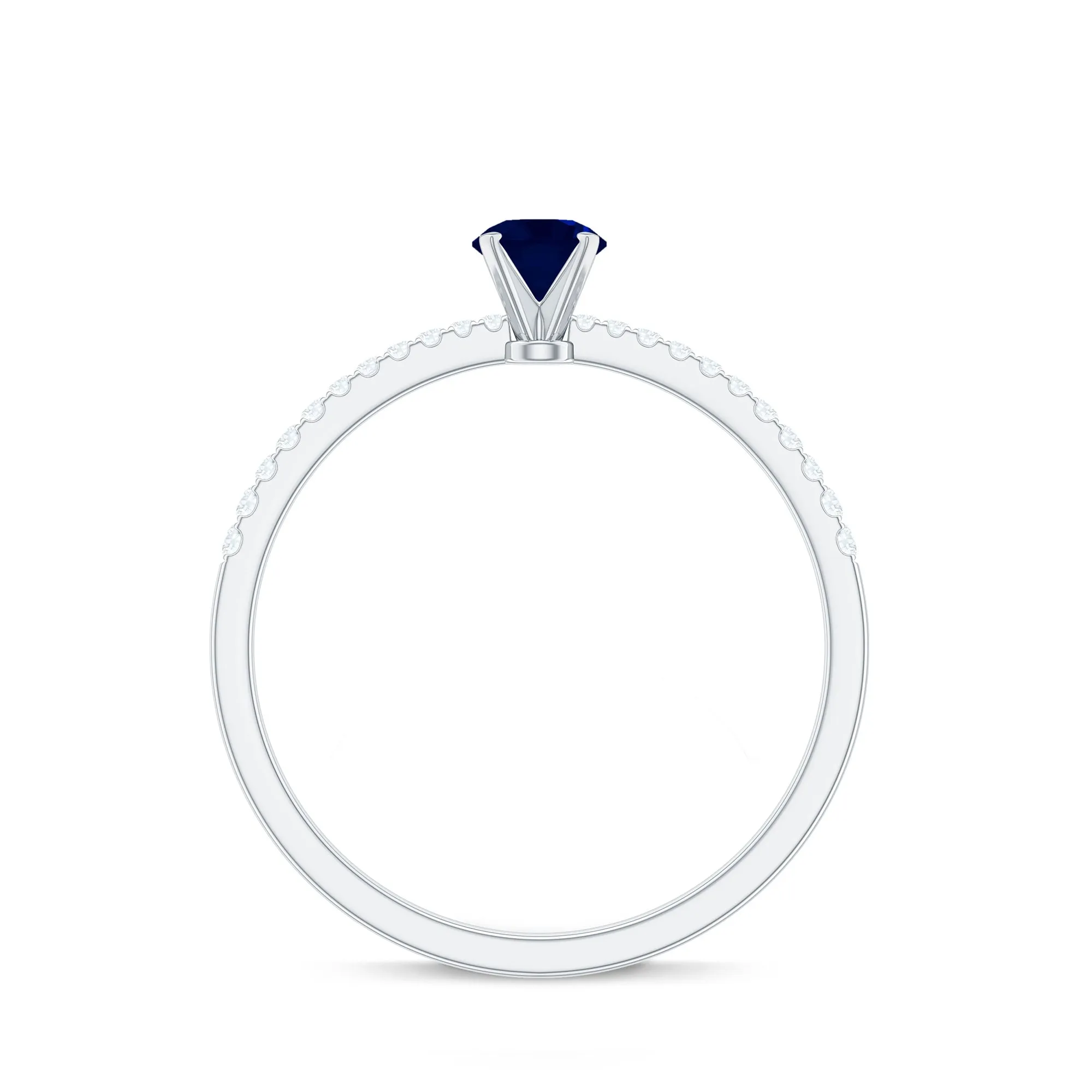1/2 CT French Set Solitaire Blue Sapphire and Diamond Minimal Ring