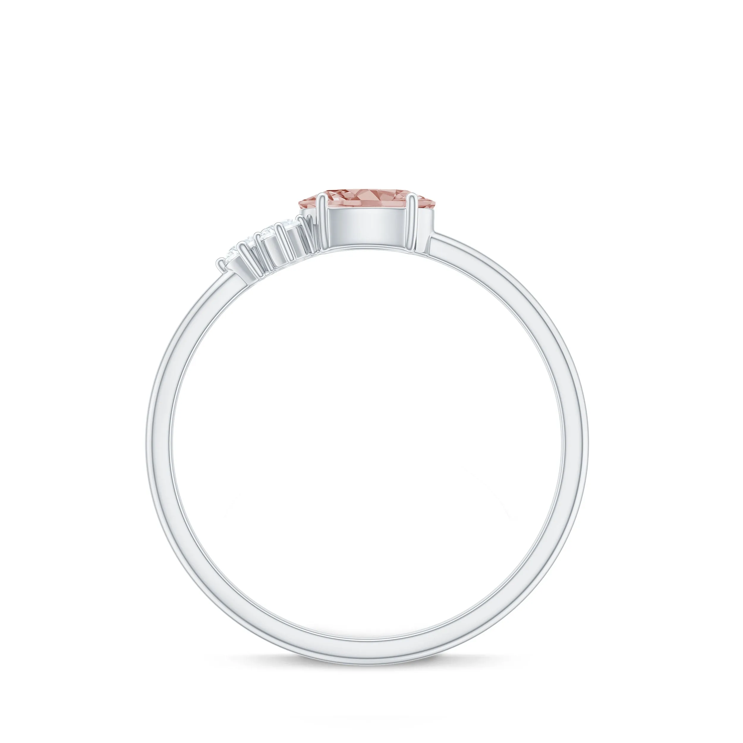 1/2 CT Oval Cut Morganite Promise Ring with Diamond Trio