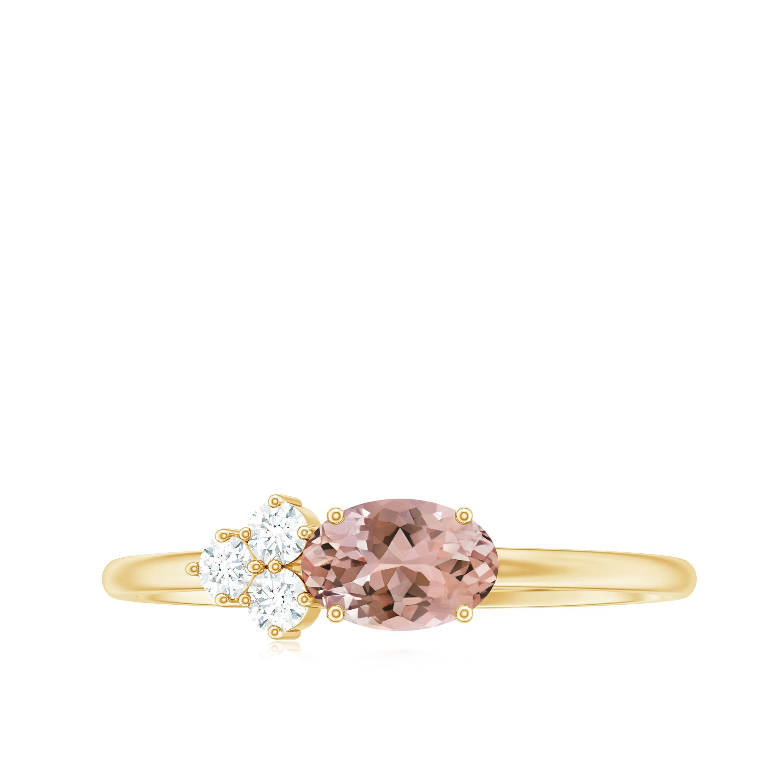 1/2 CT Oval Cut Morganite Promise Ring with Diamond Trio