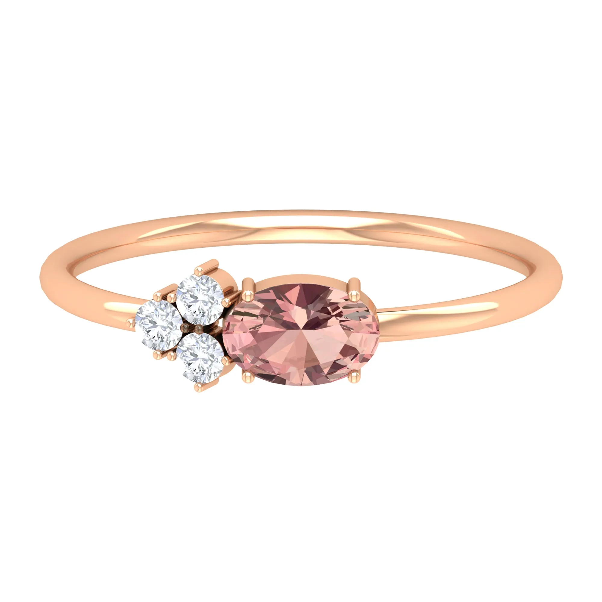 1/2 CT Oval Cut Morganite Promise Ring with Diamond Trio