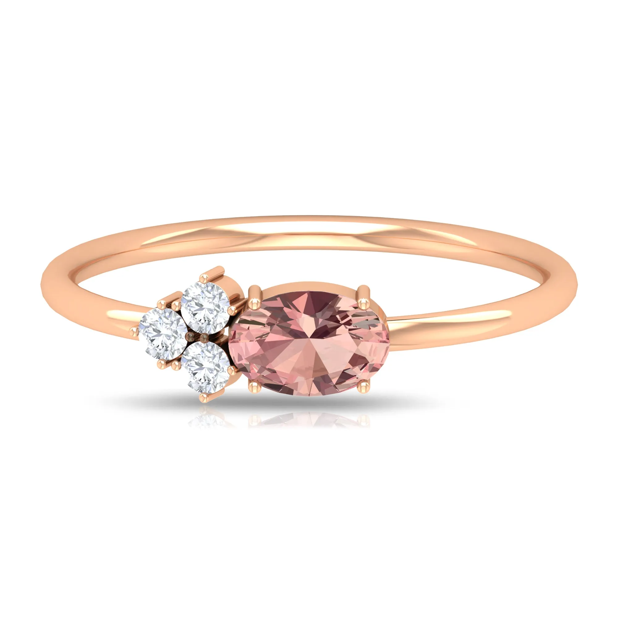 1/2 CT Oval Cut Morganite Promise Ring with Diamond Trio