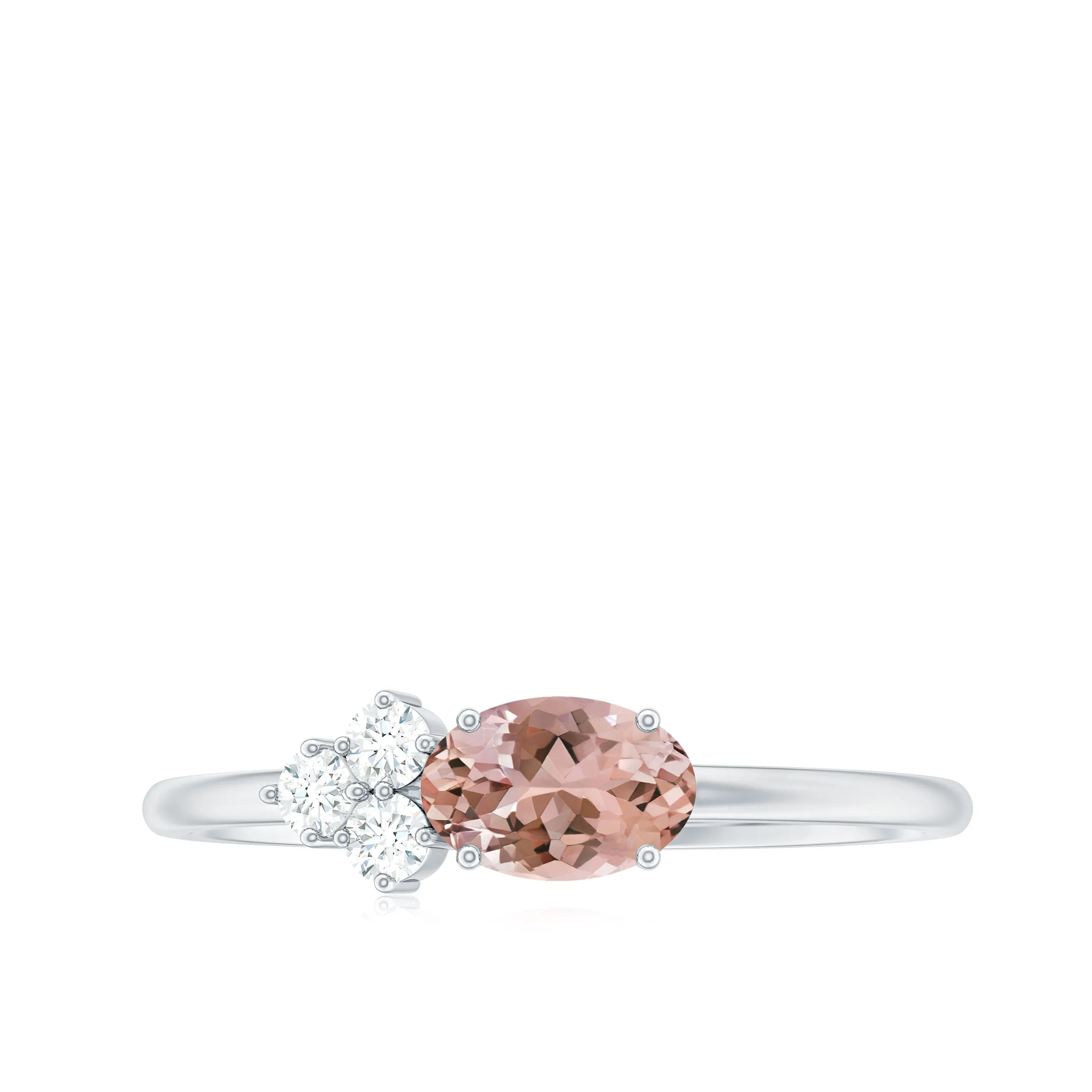 1/2 CT Oval Cut Morganite Promise Ring with Diamond Trio