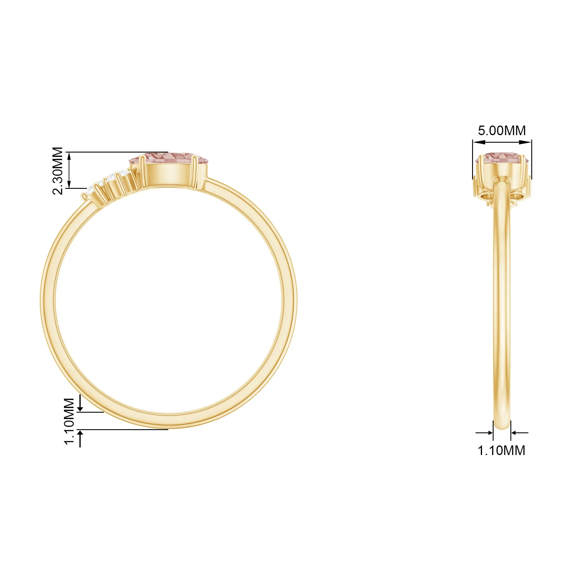 1/2 CT Oval Cut Morganite Promise Ring with Diamond Trio