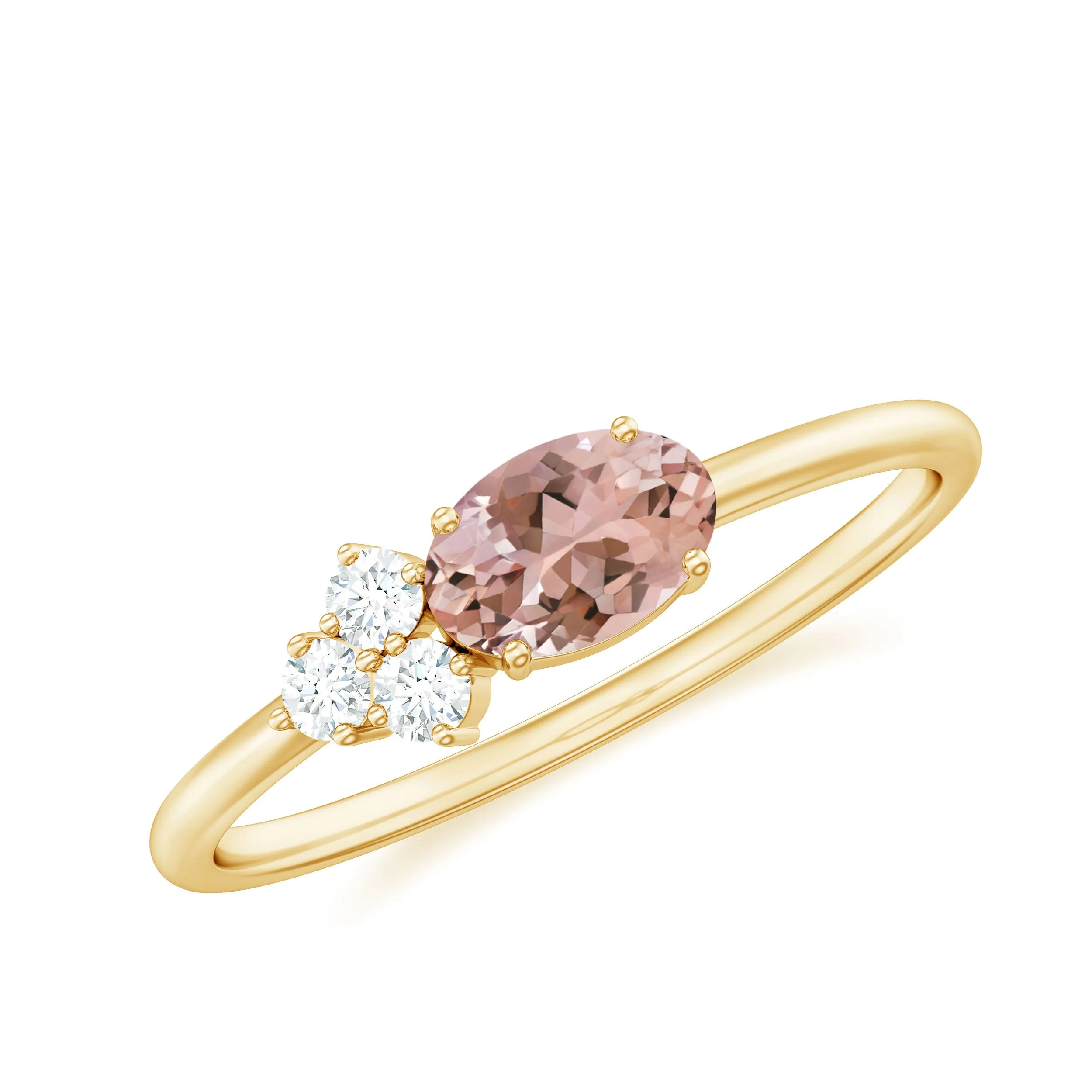 1/2 CT Oval Cut Morganite Promise Ring with Diamond Trio