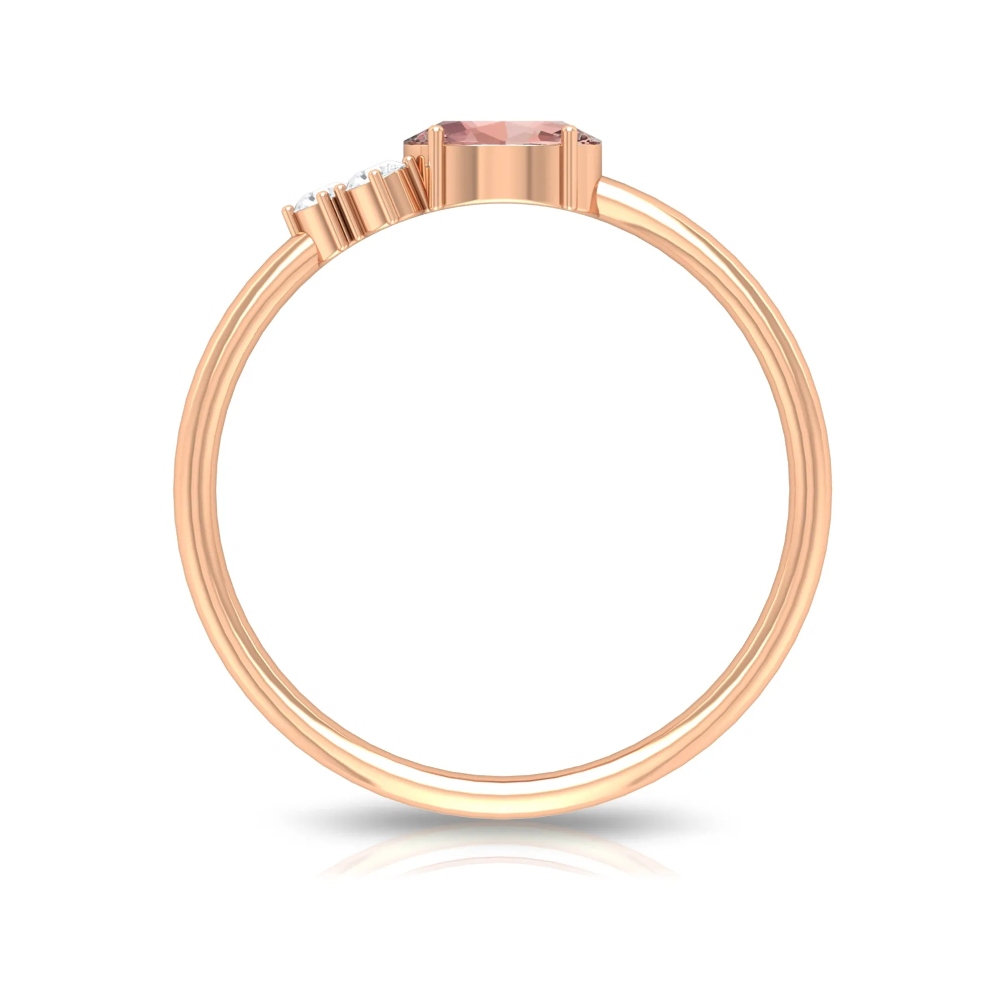 1/2 CT Oval Cut Morganite Promise Ring with Diamond Trio