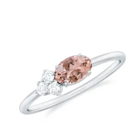1/2 CT Oval Cut Morganite Promise Ring with Diamond Trio