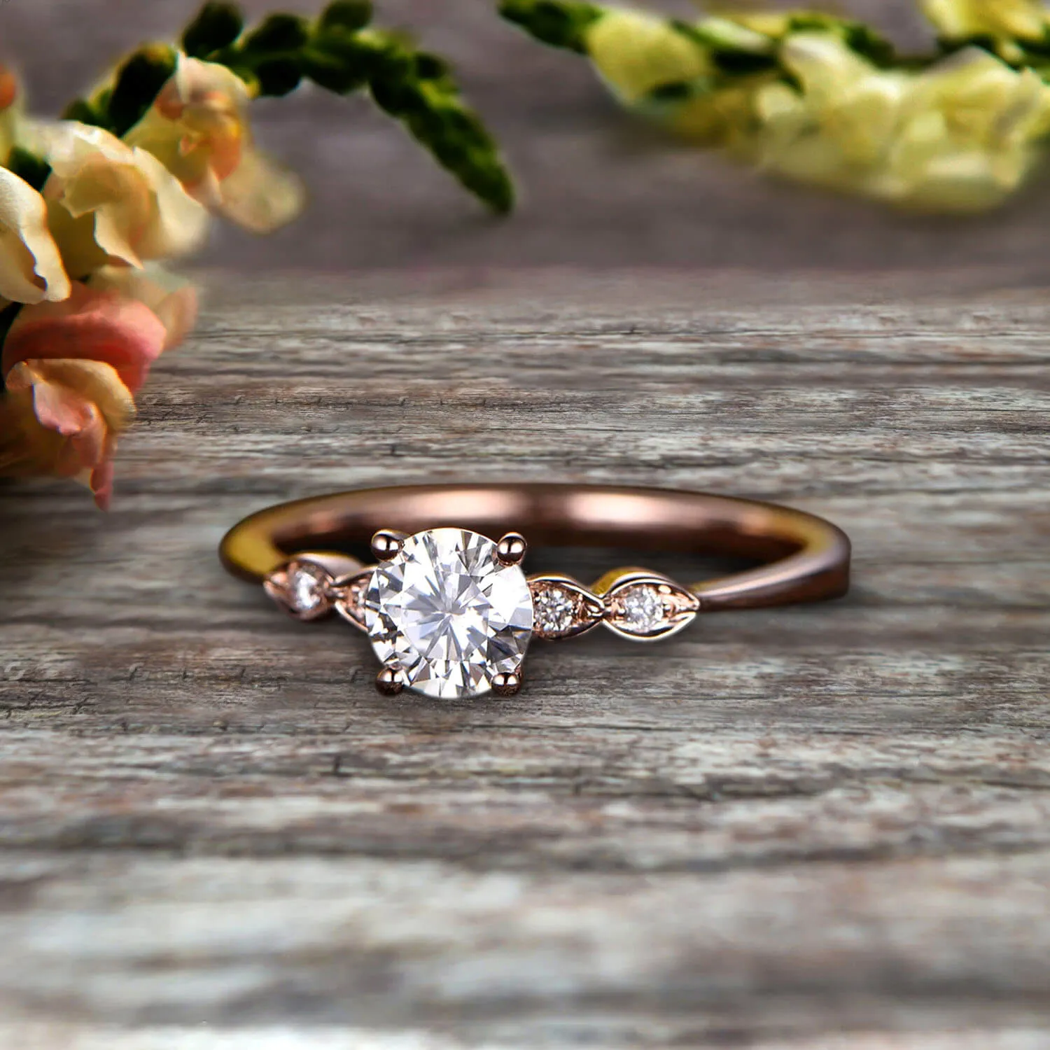 1.25 Carat Beautiful Round Moissanite Diamond Engagement Ring on 10k Rose Gold