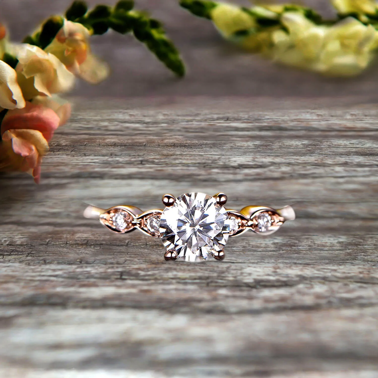 1.25 Carat Beautiful Round Moissanite Diamond Engagement Ring on 10k Rose Gold