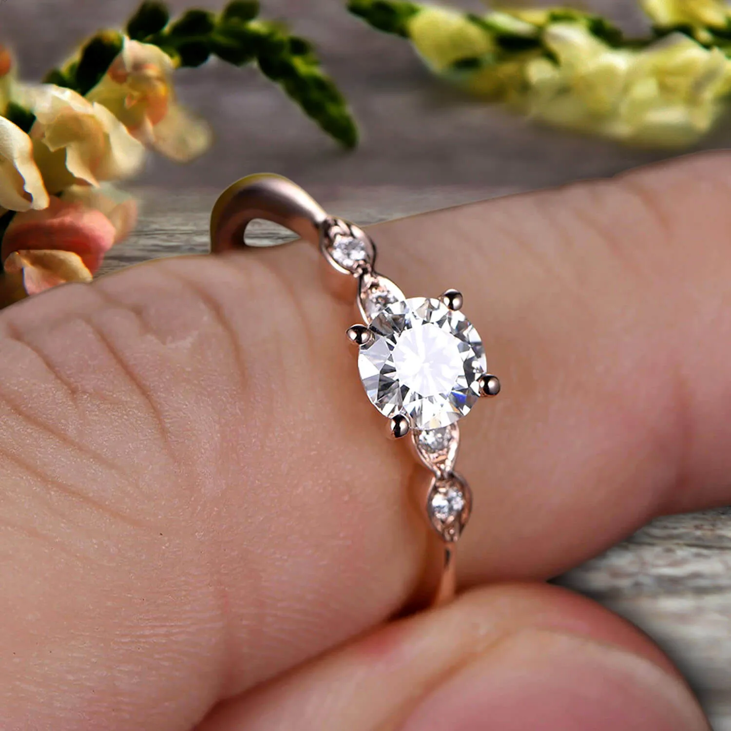 1.25 Carat Beautiful Round Moissanite Diamond Engagement Ring on 10k Rose Gold