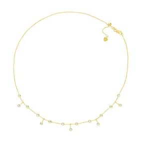 14K Gold CZ Bezel Station and Drop Adjustable Choker