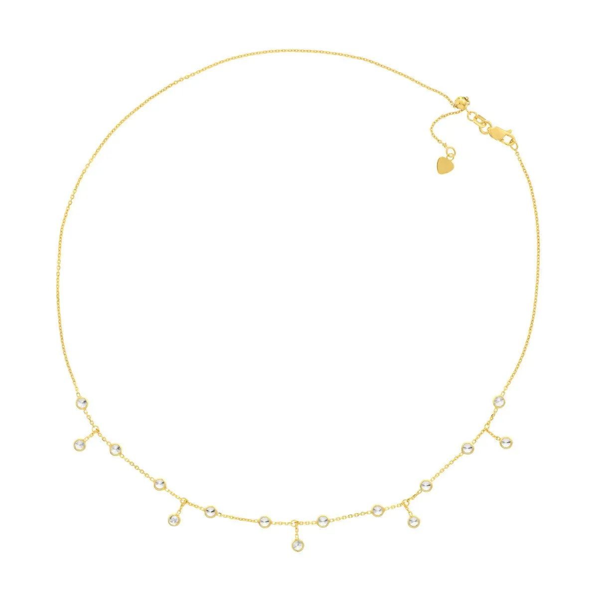 14K Gold CZ Bezel Station and Drop Adjustable Choker