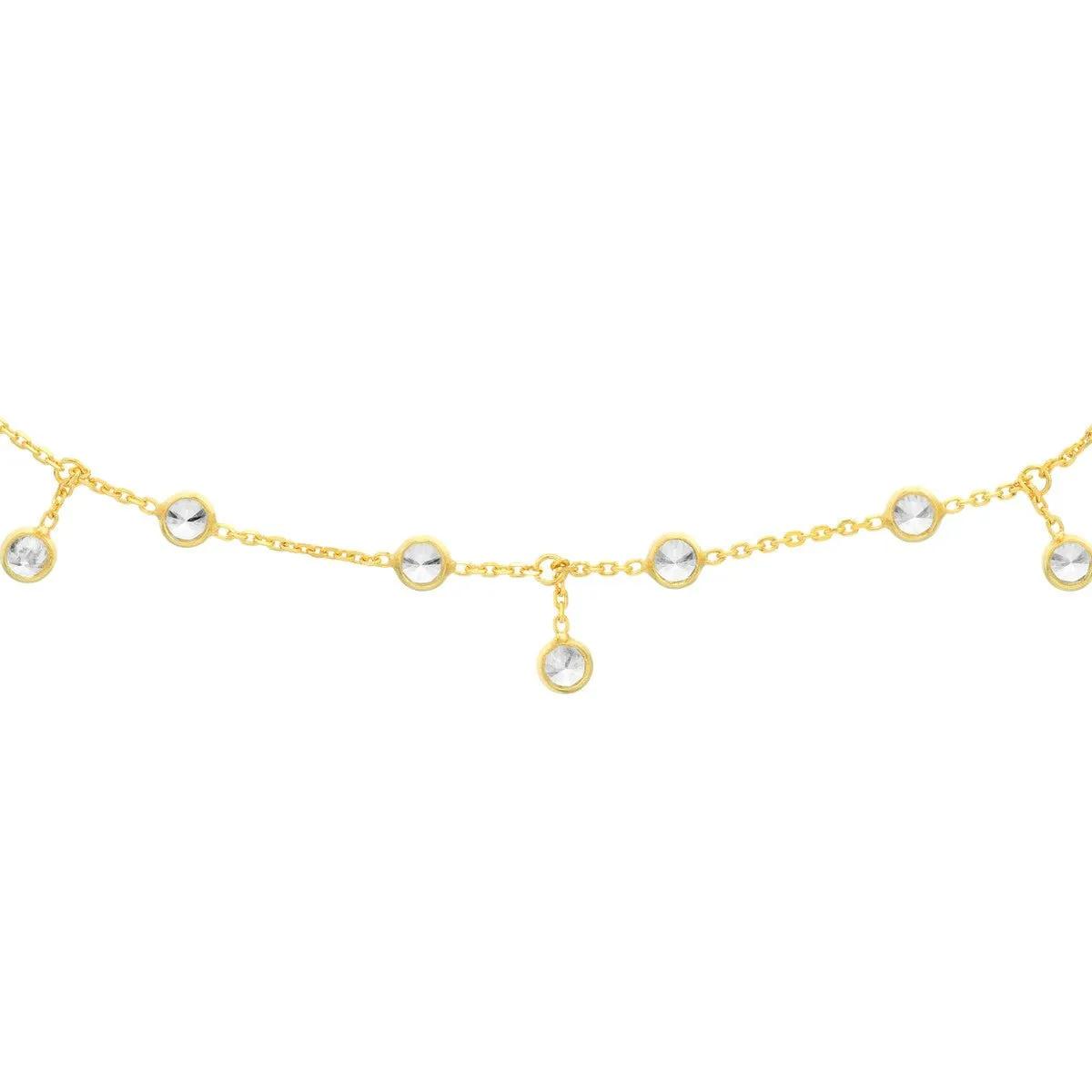 14K Gold CZ Bezel Station and Drop Adjustable Choker