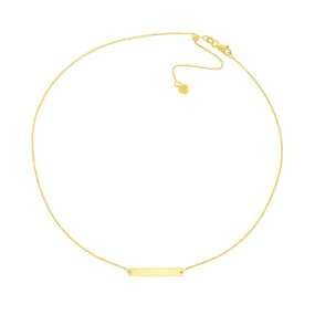 14K Gold Engravable Mini Bar Adjustable Choker