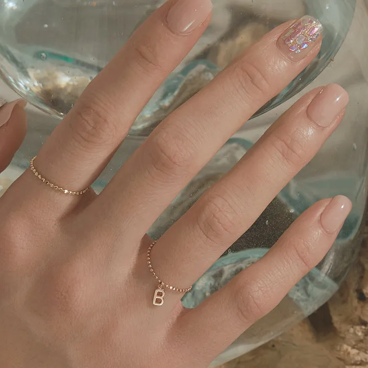 [14K Gold] Monica Letter Chain Ring - YELLOW GOLD