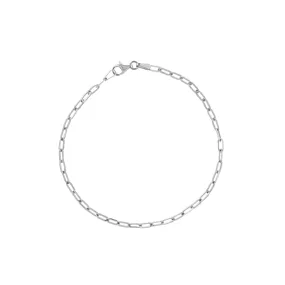 14K White Gold 7" Solid Paper Clip Bracelet