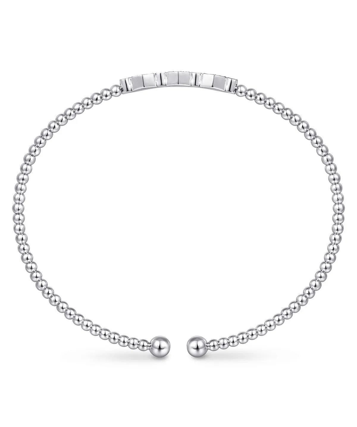 14K White Gold Bujukan Bead Cuff Bracelet with Cluster Diamond Hexagon Stations