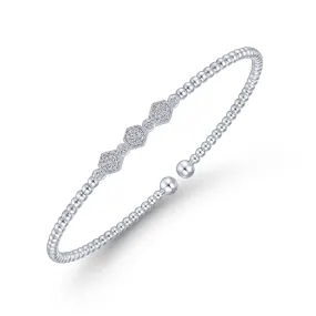 14K White Gold Bujukan Cuff Bracelet with Cluster Diamond Hexagon Stations - BG4117-62W45JJ