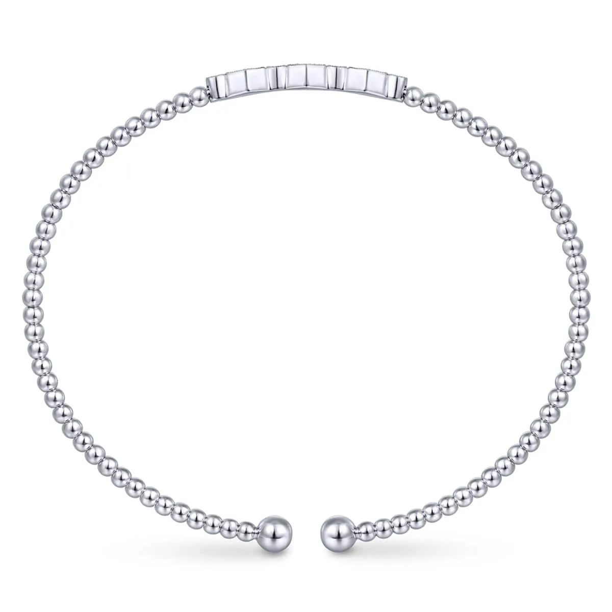 14K White Gold Bujukan Cuff Bracelet with Cluster Diamond Hexagon Stations - BG4117-62W45JJ