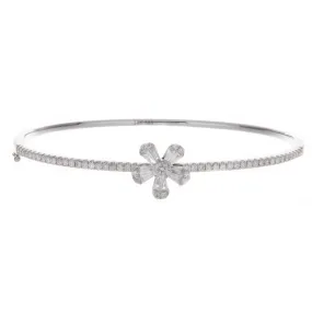 14k White Gold Diamond Flower Bangle