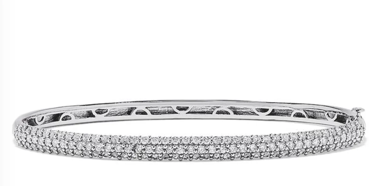 14K White Gold Diamond Hinged Bangle