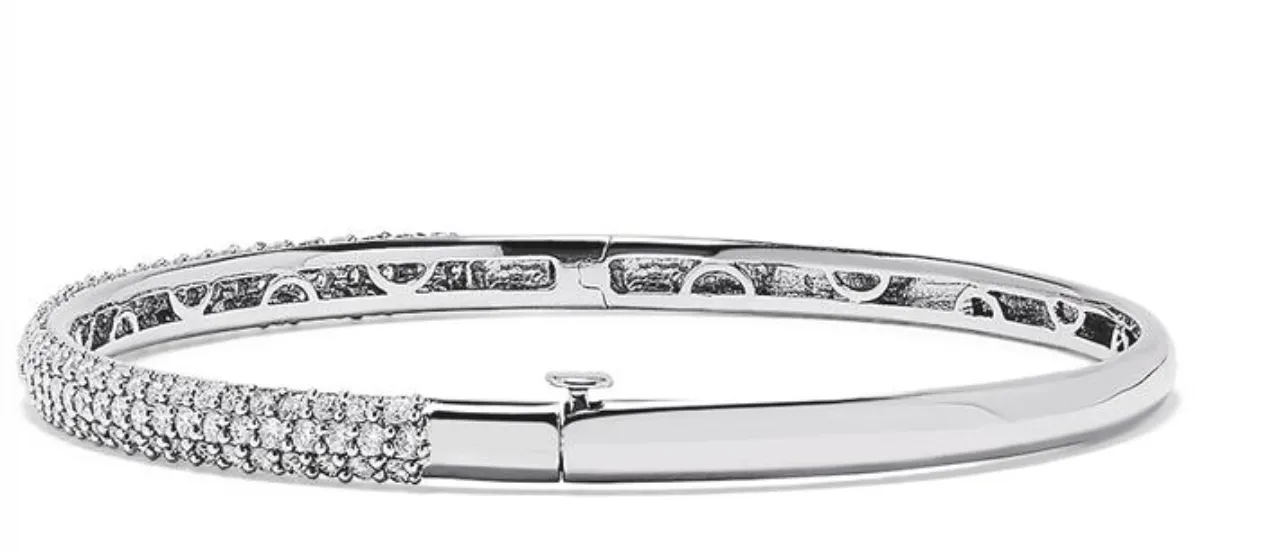 14K White Gold Diamond Hinged Bangle