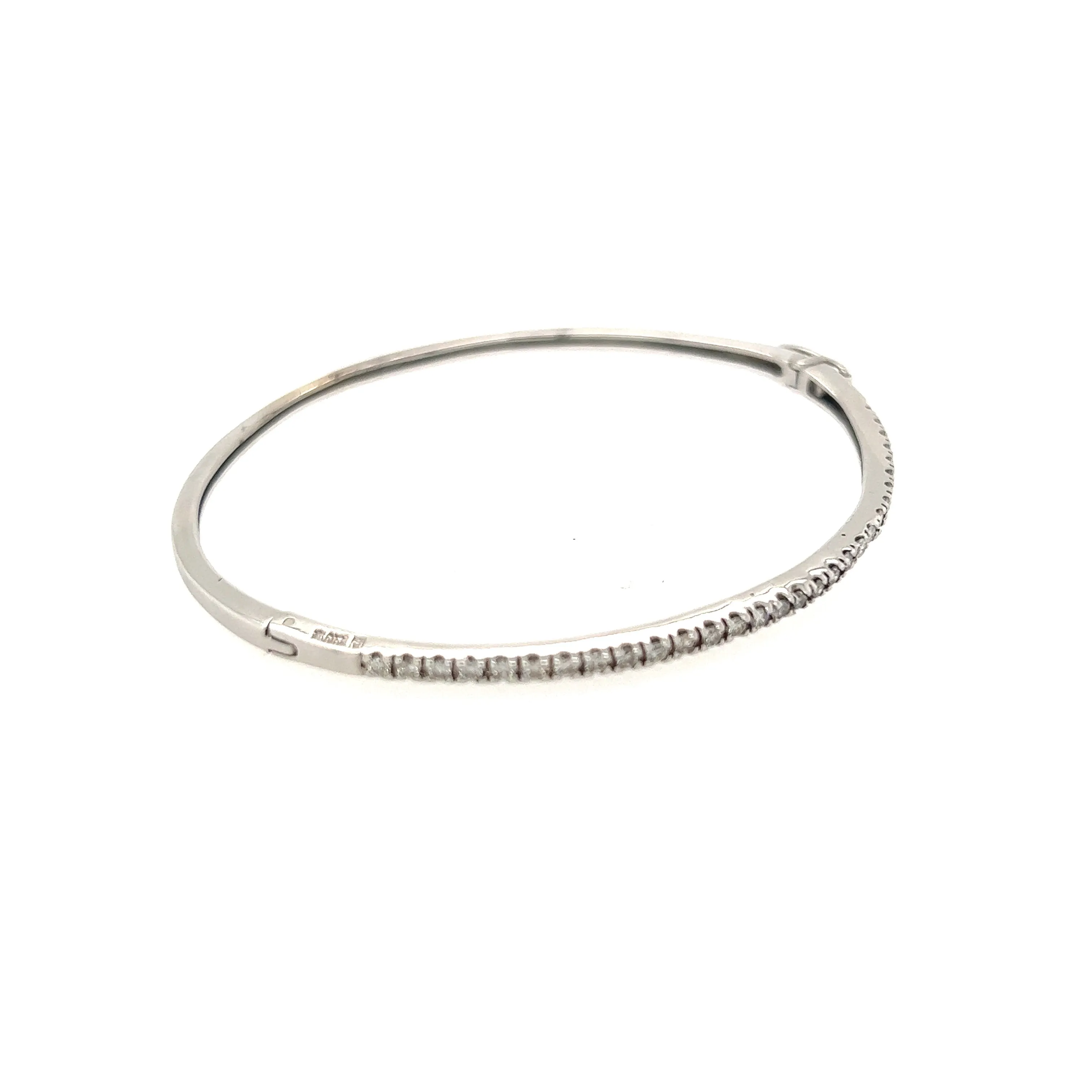 14K White Gold Diamond Thin Half Eternity Oval Bangle