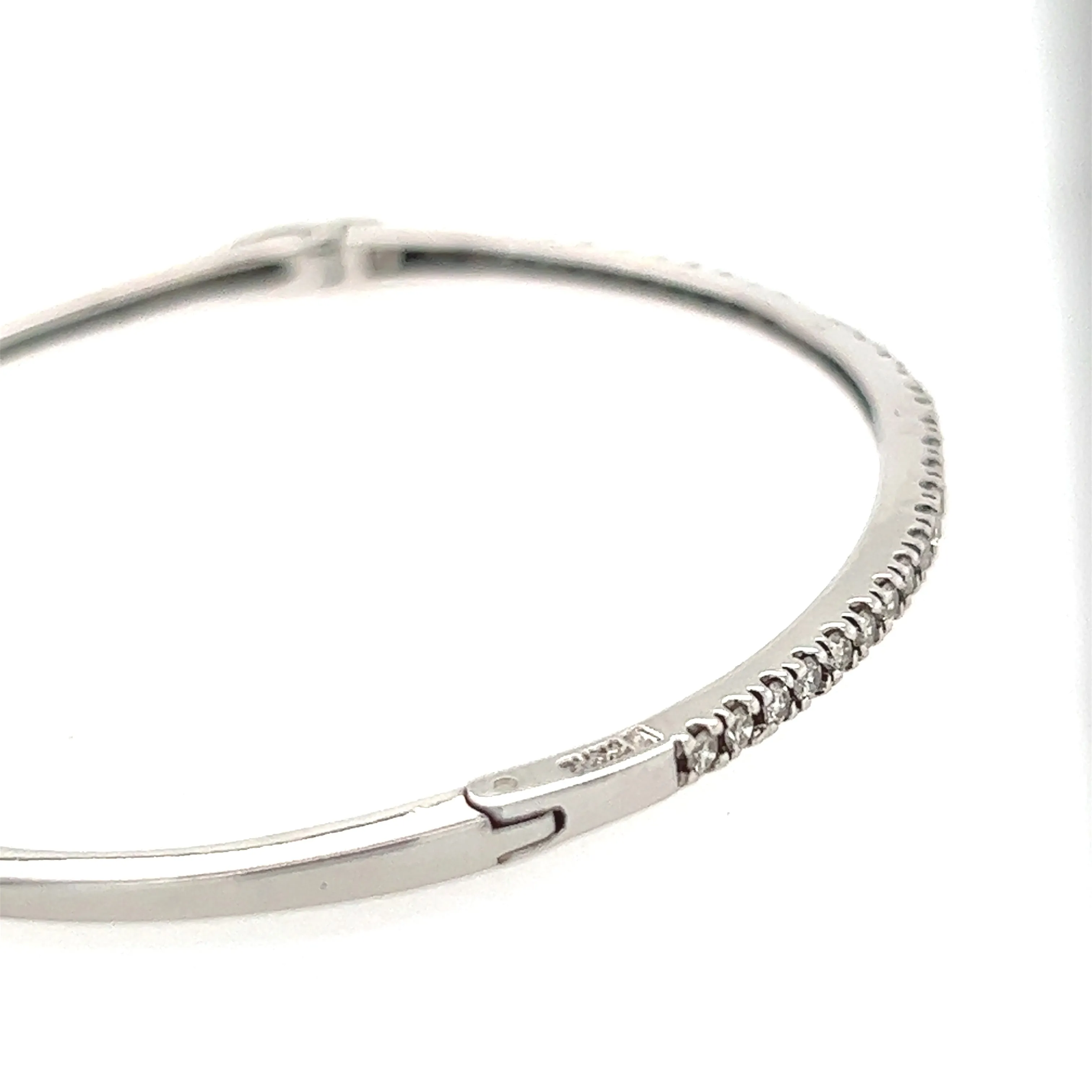14K White Gold Diamond Thin Half Eternity Oval Bangle