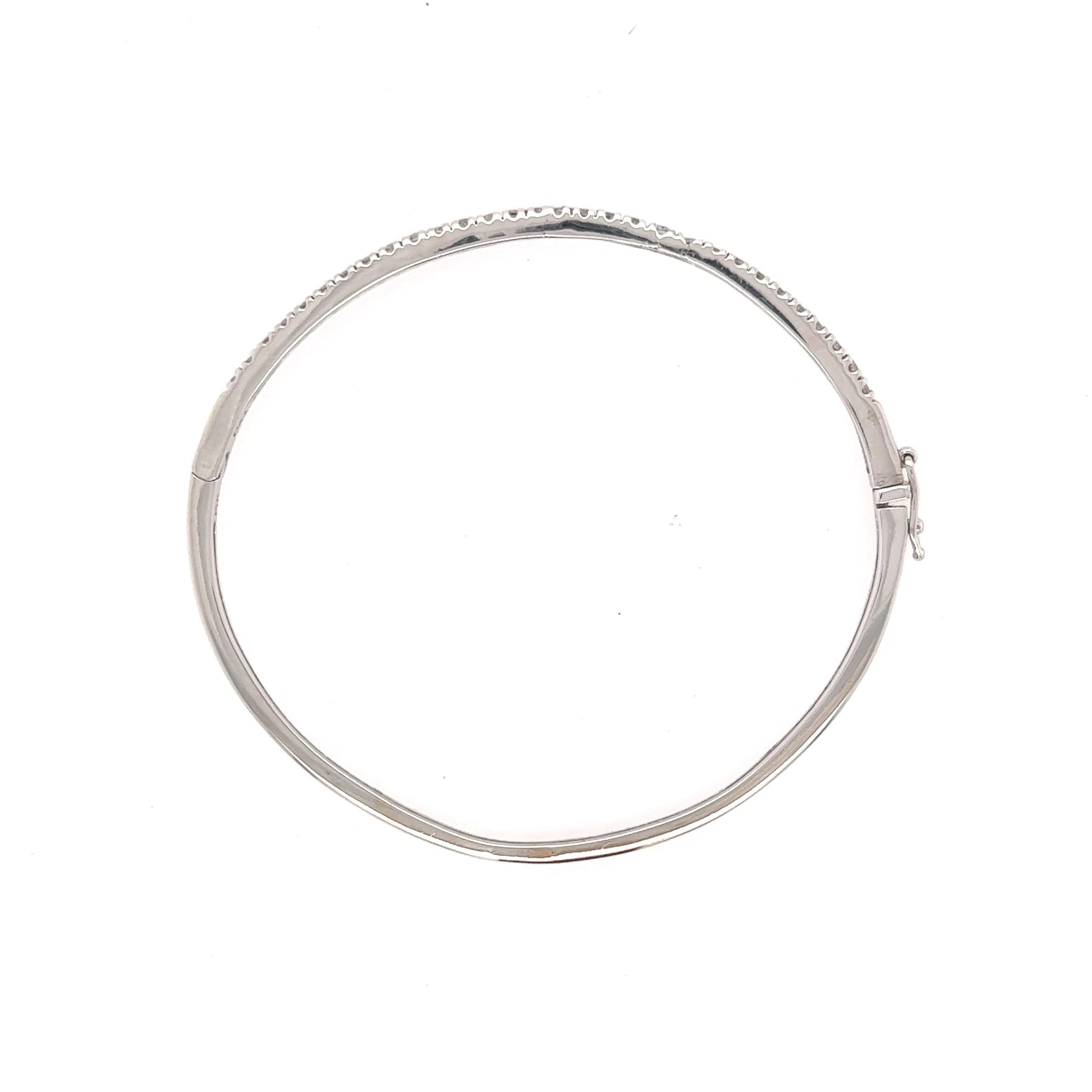 14K White Gold Diamond Thin Half Eternity Oval Bangle