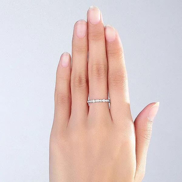 14K White Gold Wedding Band Ring 0.3 Ct Natural Diamonds Art Deco Vintage Style MKR7071