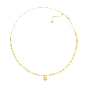 14K Yellow Gold Bead Drop on Open Curb Chain Choker