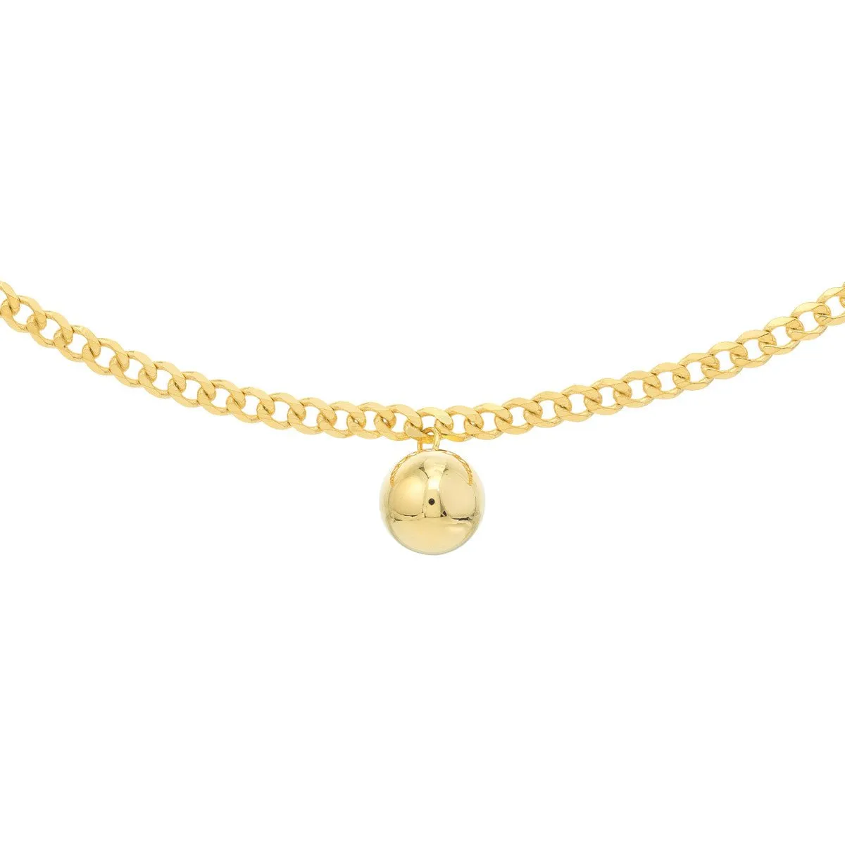 14K Yellow Gold Bead Drop on Open Curb Chain Choker