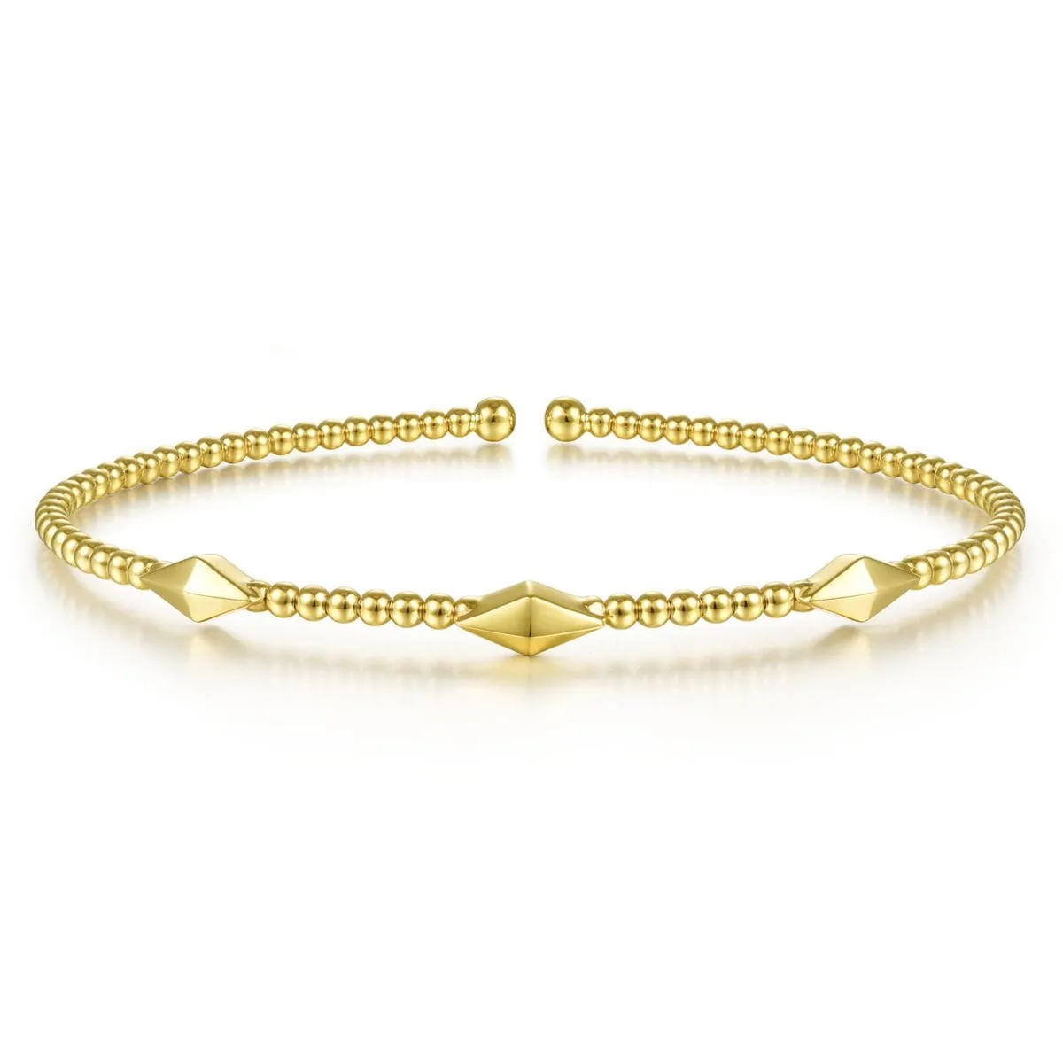 14K Yellow Gold Bujukan Cuff Bracelet with Pyramid Stations - BG4421-62Y4JJJ
