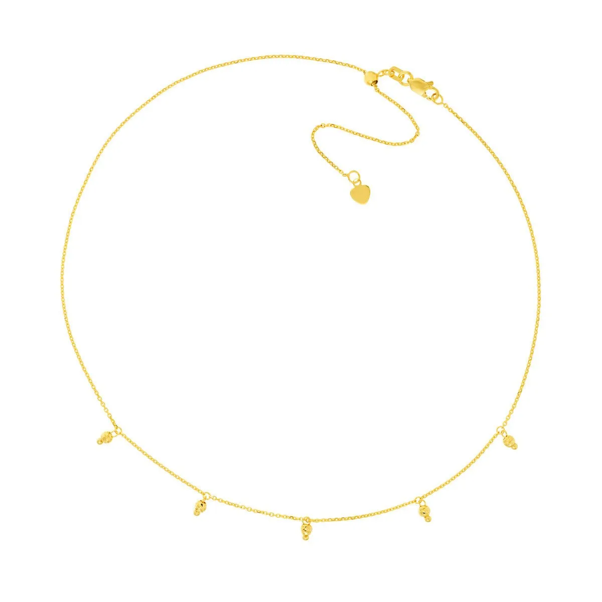 14K Yellow Gold Diamond-Cut Bead Drops Adjustable Choker