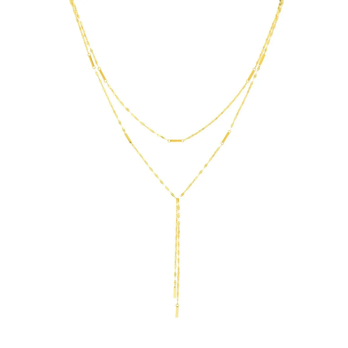 14K Yellow Gold Double Stranded Hammered Bar Choker Necklace