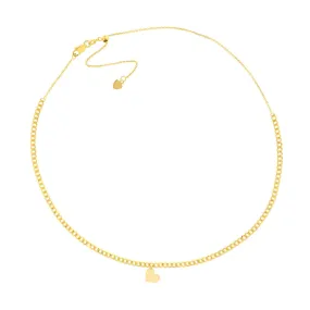 14K Yellow Gold Heart Drop on Open Curb Chain Choker