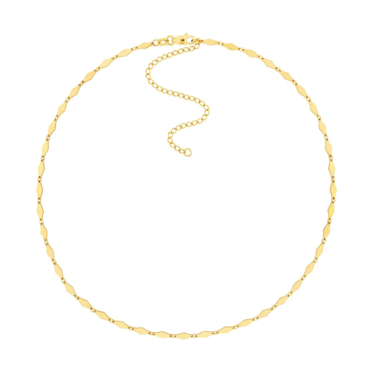 14K Yellow Gold Mirror Diamond Shape Link Adj. Choker Necklace