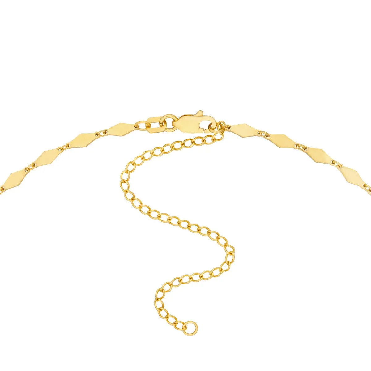 14K Yellow Gold Mirror Diamond Shape Link Adj. Choker Necklace