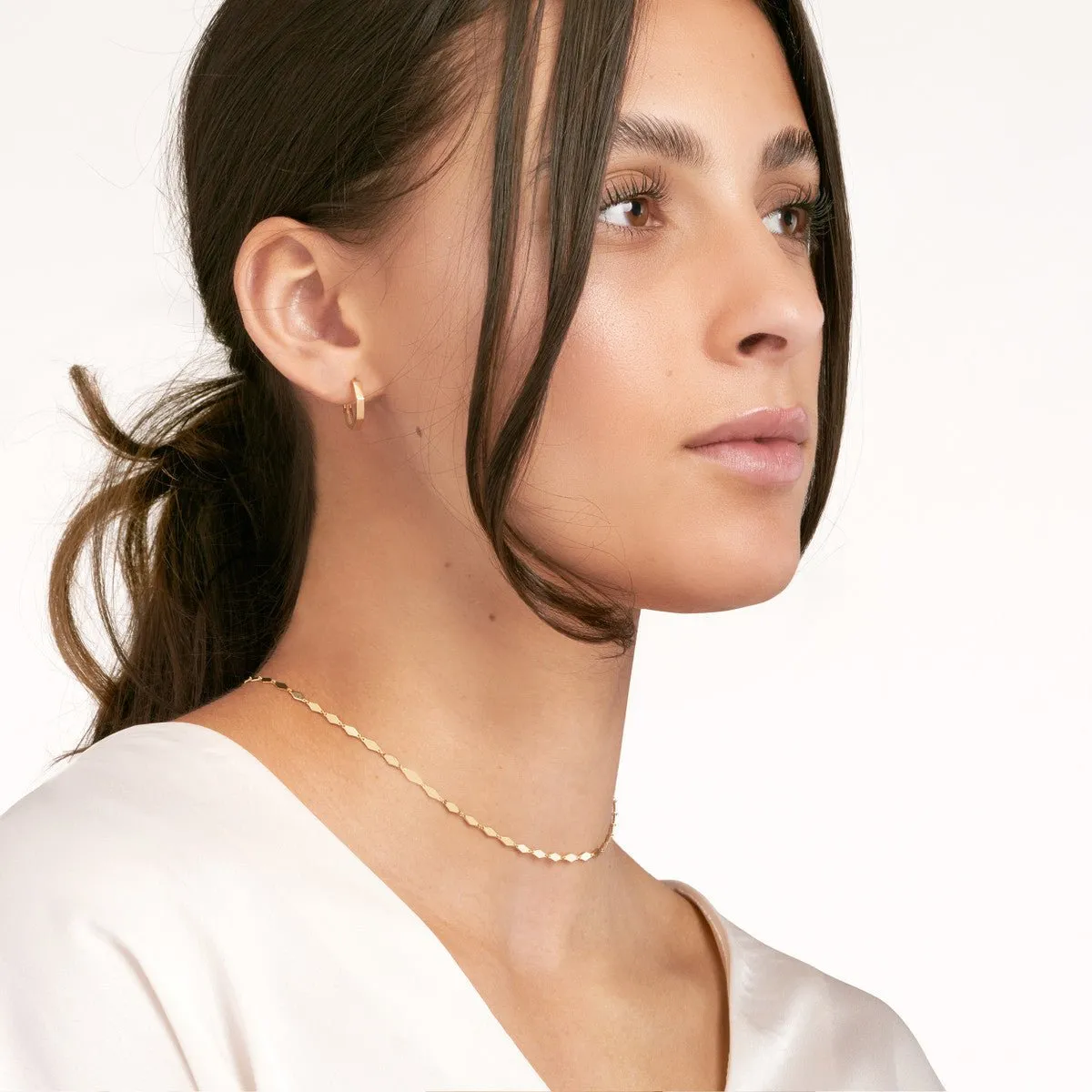 14K Yellow Gold Mirror Diamond Shape Link Adj. Choker Necklace